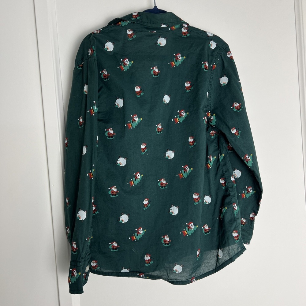 H & M 4-5 Y Christmas Holiday Button‎ Shirt Long Sleeves Santa Elves Candy Canes - Picture 2 of 6